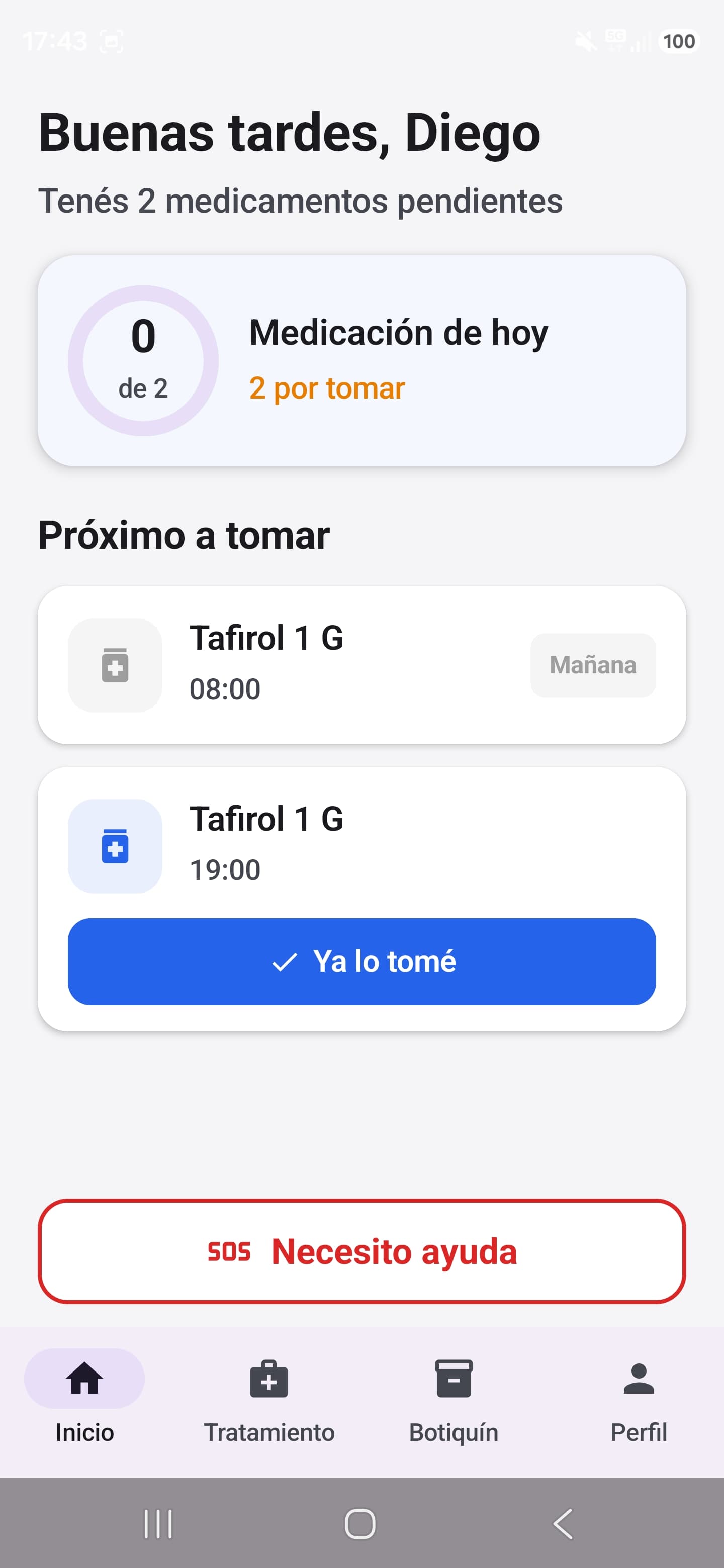 Vista personal en Blist: tomas del día con estado y próxima alerta